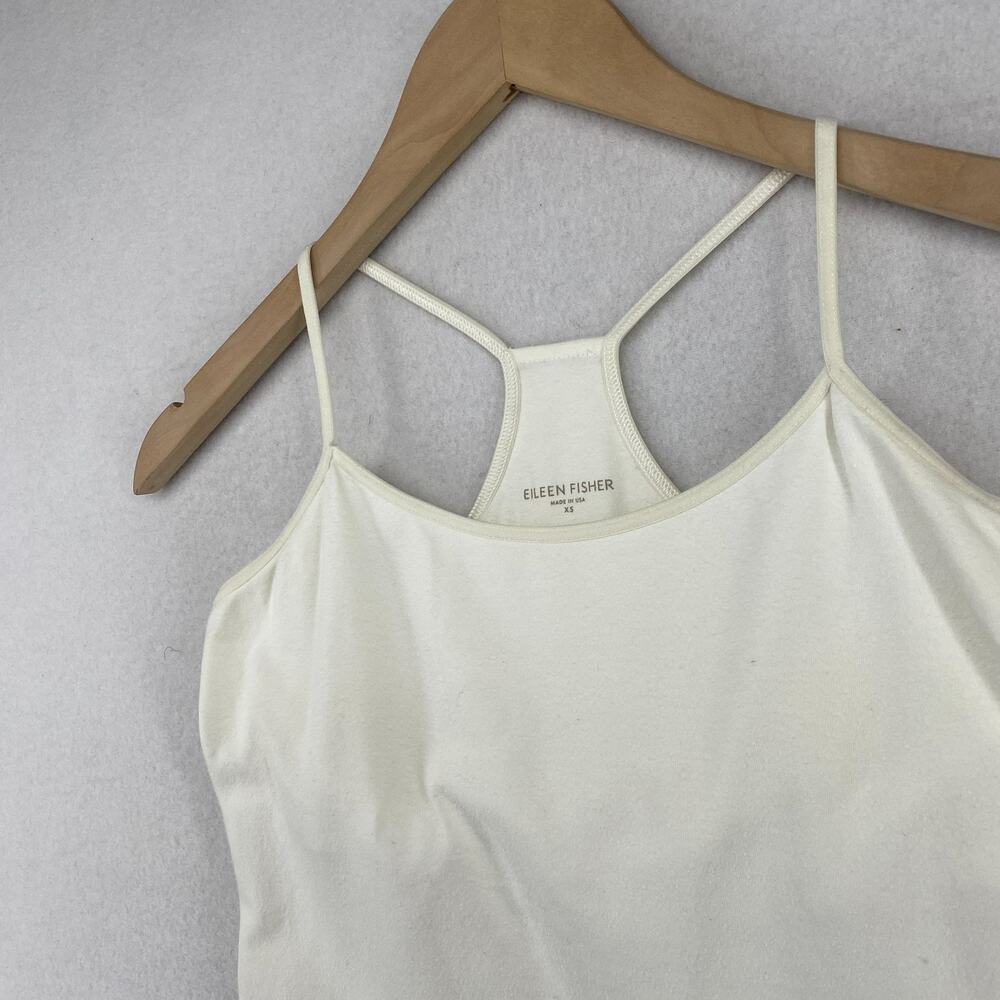 EILEEN FISHER Tank Top XS Organic Cotton Jersey Racerback Halter Shelf Bra Ivory - Picture 3 of 11